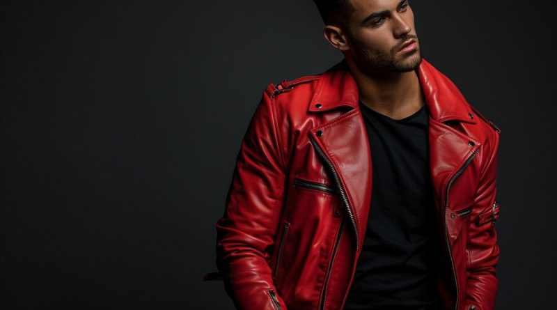 Edgy and Fiery Red Leather Jacket for Men